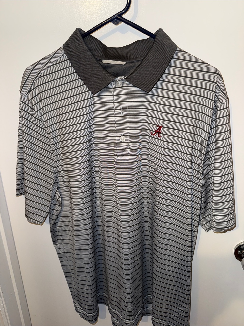 Men's Alabama Script A Cutter & Buck Gray Striped Polo Shirt with Gray Collar